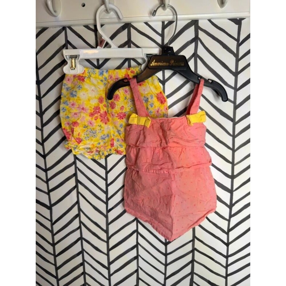 Penelope Mack Ltd Pink Yellow Ruffle Top Floral Bottoms Baby Girls 6-9M 7108